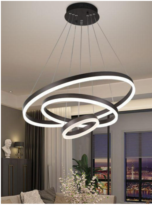 Lustra LED Ring 3 Neagra, cu Telecomanda,3 Tipuri de lumina, 600mm
