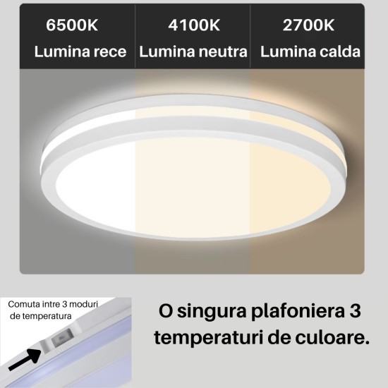 Plafoniera de exterior LED IP65 3CCT 3000lm, 300x55mm, IP65, Alba