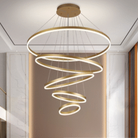 Lustra LED Ring 5 Gold, cu Telecomanda,3 Tipuri de lumina, D1000×H2000mm