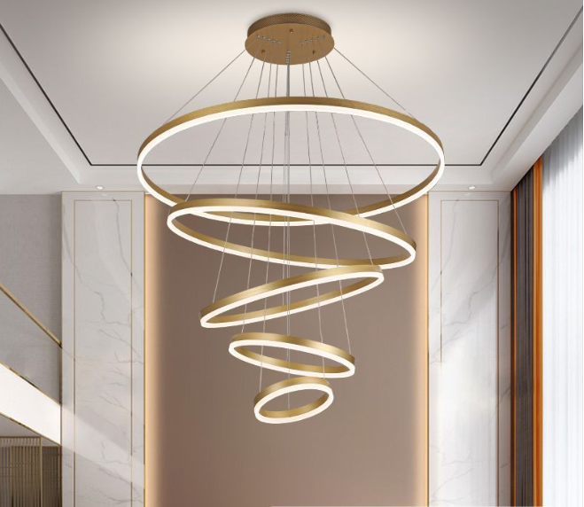 Lustra LED Ring 5 Gold, cu Telecomanda,3 Tipuri de lumina, D1000×H2000mm