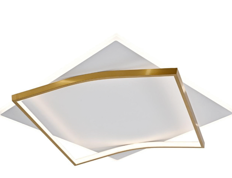 Plafoniera LED cu Telecomanda, Alb/Auriu, D500×500×80mm, 3 Tipuri de lumina
