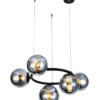 Pendul Cu 5 Abajururi, 5 x E27, Inaltime Reglabila, Negru/Crom, D60 x 50 cm
