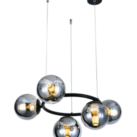 Pendul Cu 5 Abajururi, 5 x E27, Inaltime Reglabila, Negru/Crom, D60 x 50 cm