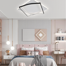 Plafoniera LED cu Telecomanda, Alb/Negru, D500×500×80mm, 3 Tipuri de lumina