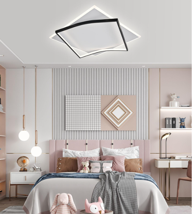 Plafoniera LED cu Telecomanda, Alb/Negru, D500×500×80mm, 3 Tipuri de lumina