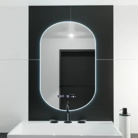 Oglinda LED Ovala Lucy, 50x100cm, Senzor , Sistem Dezaburire, Ceas & Termometru, Dimabila