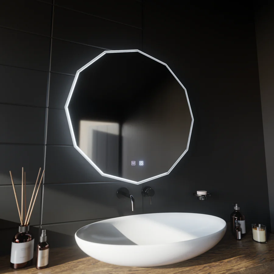 Oglinda LED Hexagon, 60cm,Touch, Sistem Dezaburire, Dimabila - imagine 5