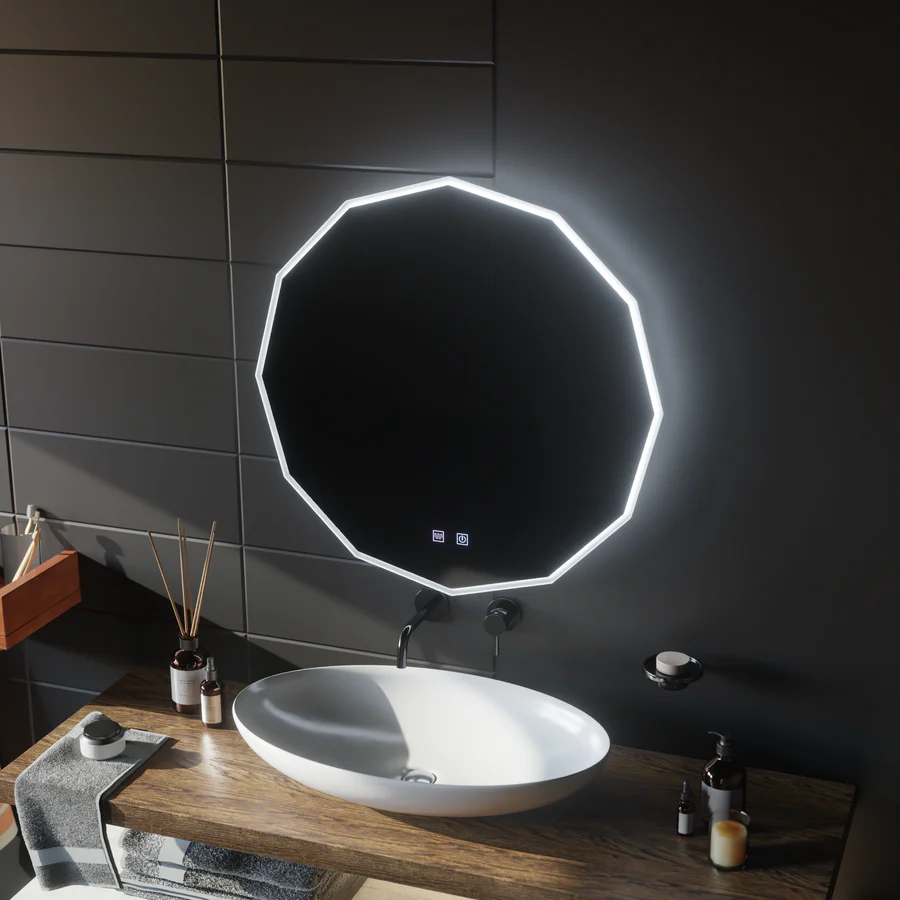 Oglinda LED Hexagon, 60cm,Touch, Sistem Dezaburire, Dimabila - imagine 3