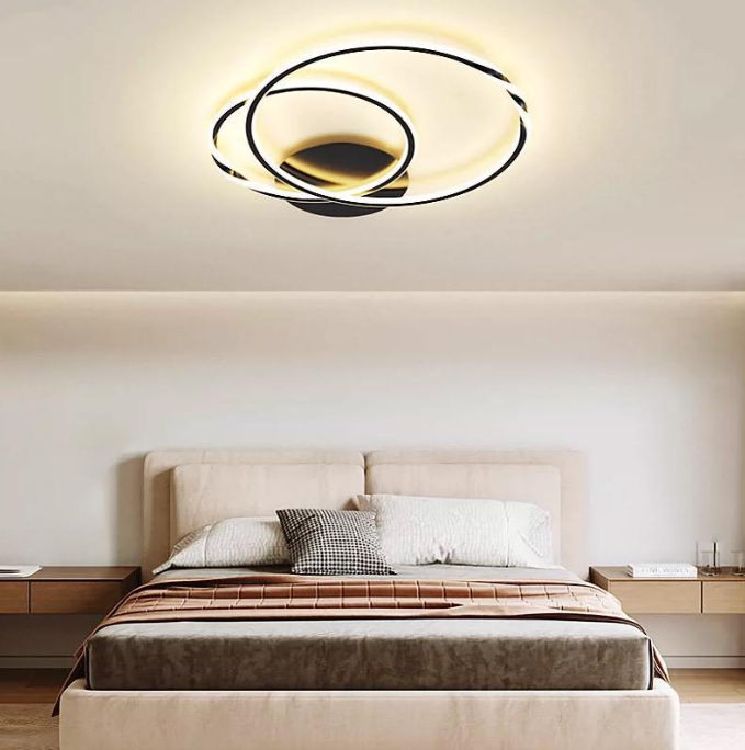 Plafoniera LED cu Telecomanda 2 Twist Rings,D500×430×80mm, 3 Tipuri de lumina, Negru
