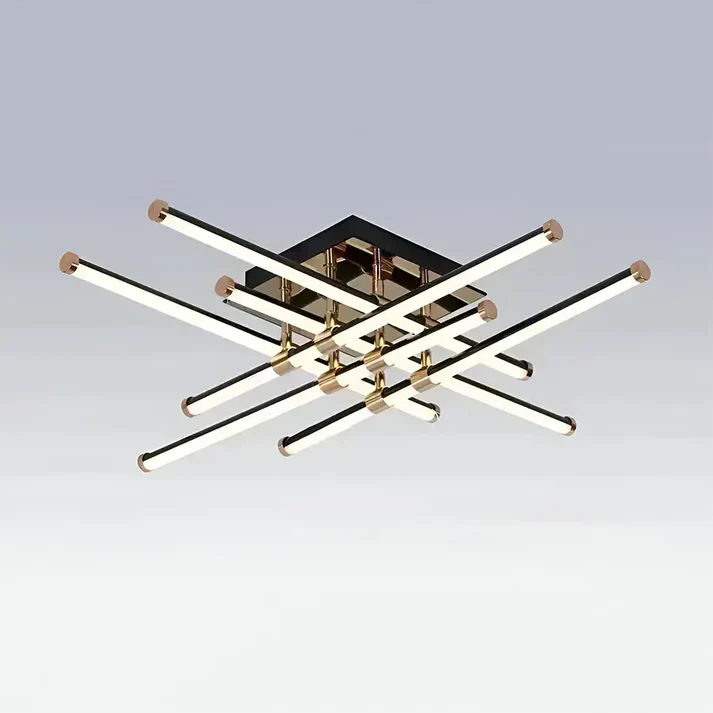 Plafoniera LED cu telecomanda DELLIA, 6 Elemente, Liniara, lumina Rece/Calda/Neutra, Dimabila, Negru Auriu Lucios