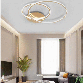 Plafoniera LED cu Telecomanda 2 Twist Rings,D500×430×80mm, 3 Tipuri de lumina, Auriu