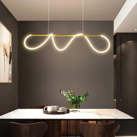 Lustra LED cu Telecomanda, 3 Tipuri De Lumina, Inaltime Reglabila, Auriu/Alb