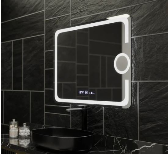 Oglinda LED Flary, Ceas & Termometru, Sistem Dezaburire, Lupa Cosmetica, Dimabila, 80X60cm DVB-W05