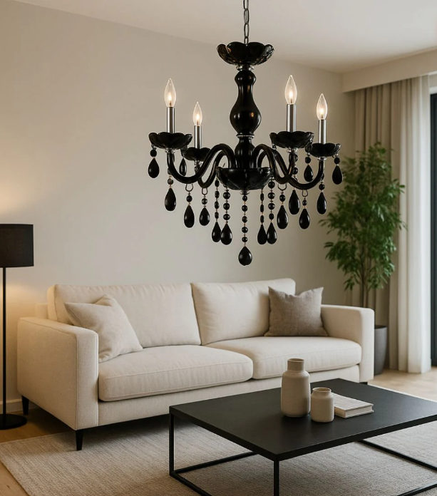 Candelabru ALLEN Black 5xE14 Cristal si Metal 48 cm