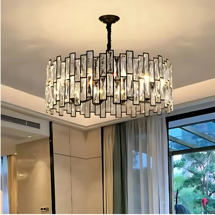 Candelabru Cristal MELLY Eleganza 8xE14, Diametru 49cm, Negru, Inaltime Reglabila
