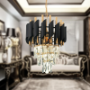 Candelabru Cristal VELLITA PETITO 3x E14, Diametru 30 cm,Negru si Auriu Lucios, Inaltime Reglabila