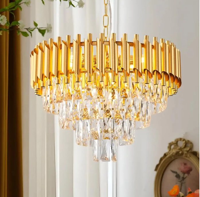 Candelabru Cristal VELLITA GOLD 8x E14, Diametru 49 cm, Auriu , Inaltime Reglabila