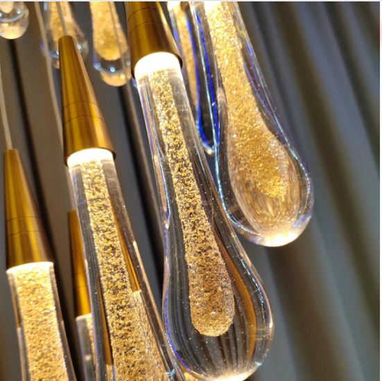 Alternative view of Candelabru Cristal LED Suspendat,July, Diametru 60cm, Inaltime Reglabila, Auriu, Metal si Cristal