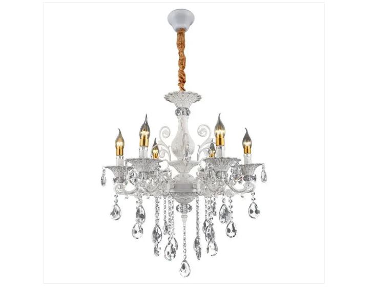 Candelabru SARRITA 6xE14 Cristal si Metal – Design Clasic, Alb Argintiu