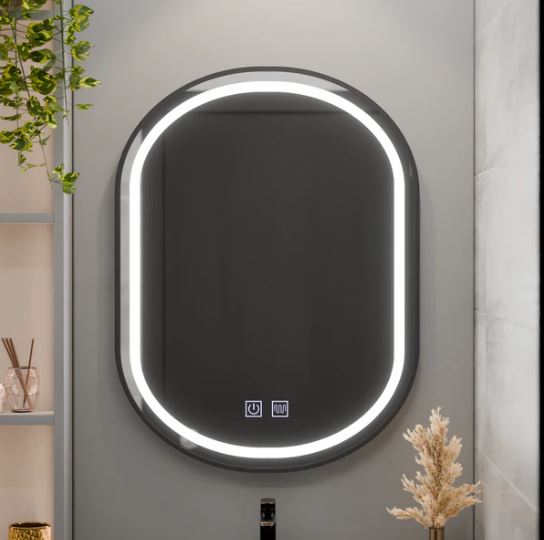 Oglinda LED Ovala 60x80cm VINNY Touch Sistem Dezaburire Dimabila, Rama Neagra - imagine 3