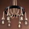 Lustra Roata Rustic Cu 6 Soculuri E27, Metal si Sfoara