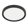 Round black-framed ceiling light with a white diffuser (flush mount).