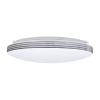 Round flush-mount ceiling light with chrome rings and a white diffuser