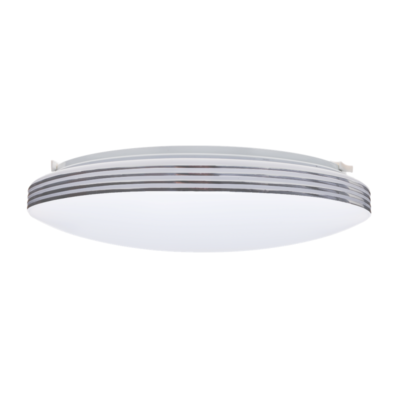 Round flush-mount ceiling light with chrome rings and a white diffuser