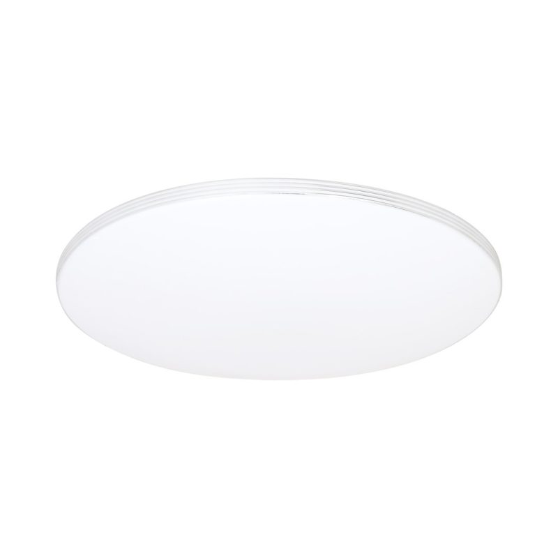 Round white circular flush-mount ceiling light with a slim silver rim