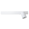 White wall-mounted horizontal track light with an adjustable cylindrical spotlight at the right end.