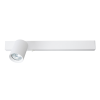 White rectangular ceiling track light with a single adjustable cylindrical spotlight at the left end of the bar