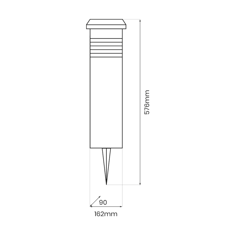 Line drawing of a plastic wall anchor with a pointed tip and ribbed section near the top, showing overall height and base width dimensions for installation.