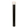 Black bollard outdoor light with a glowing white cap against a white background.