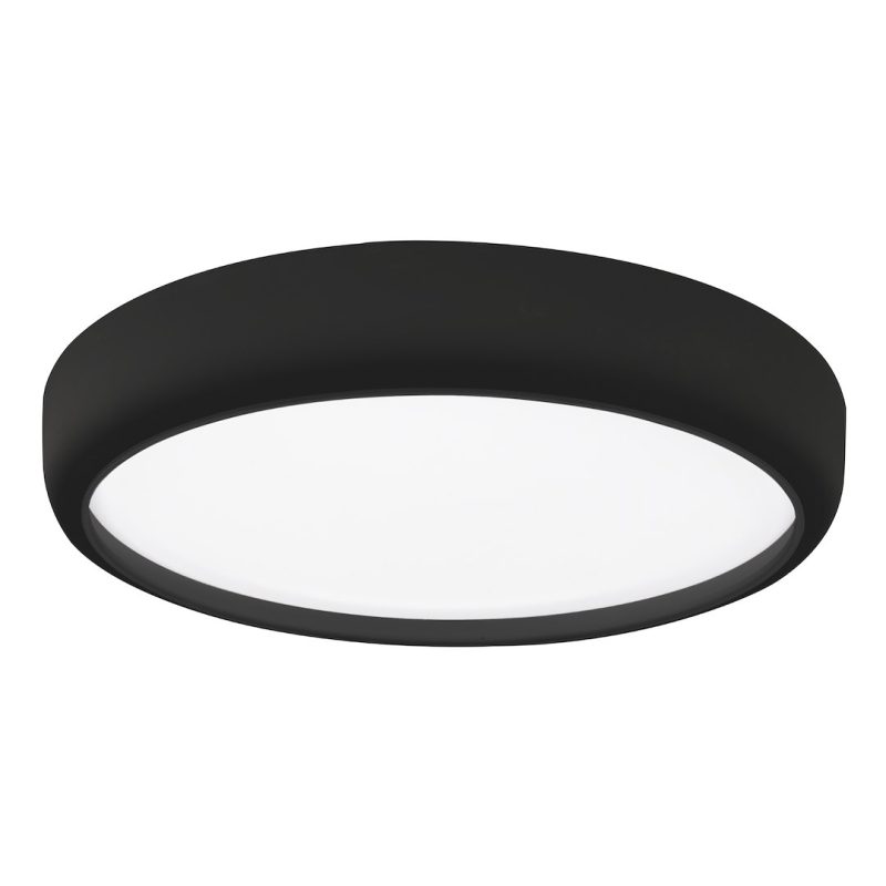 Round black flush-mount ceiling light with a white diffuser panel
