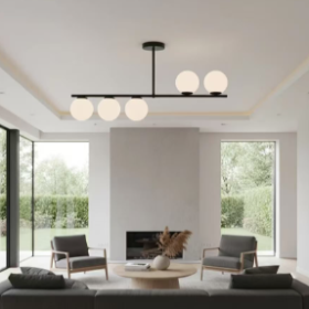 Lustra Cu 5 Abajururi 5x E27 Neagra D880×130×590mm