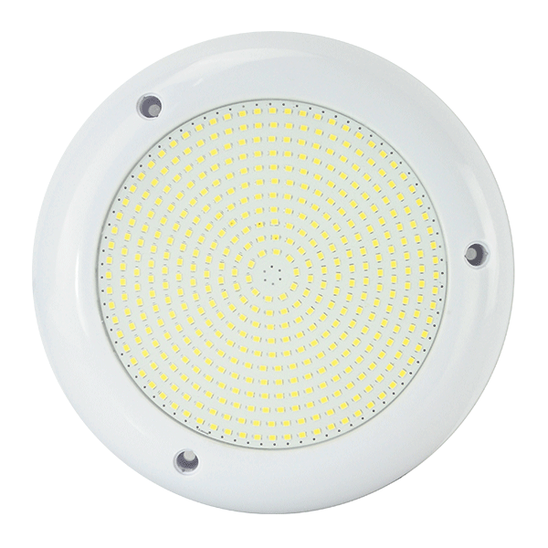 Round white LED ceiling light panel with a dense grid of small yellow LEDs in concentric circles.