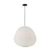 White textured globe pendant lamp suspended by a black cord from a ceiling mount, minimalist design