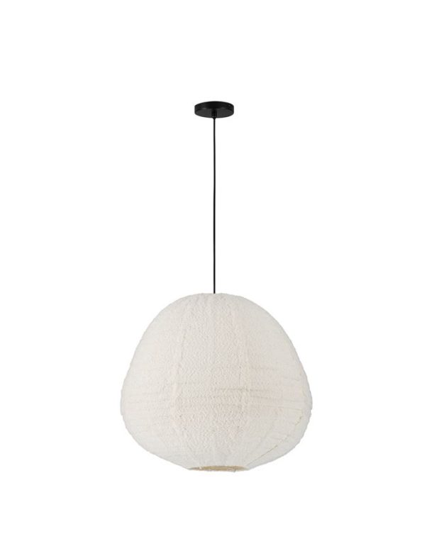 White textured globe pendant lamp suspended by a black cord from a ceiling mount, minimalist design