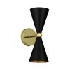 Gold and black double-cone wall sconce with a central gold connector on a circular wall mount