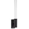 Outdoor wall sconce with a tall clear ribbed glass tube and black metal mount.
