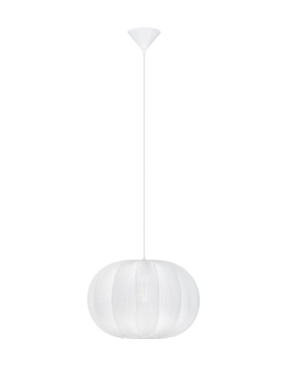 White paper lantern pendant lamp hanging from the ceiling.