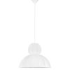 White pendant lamp featuring a spherical top shade above a larger dome shade, hanging from a ceiling cord.