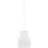 White two-tier pendant light with stacked rounded shades suspended from a ceiling mount.