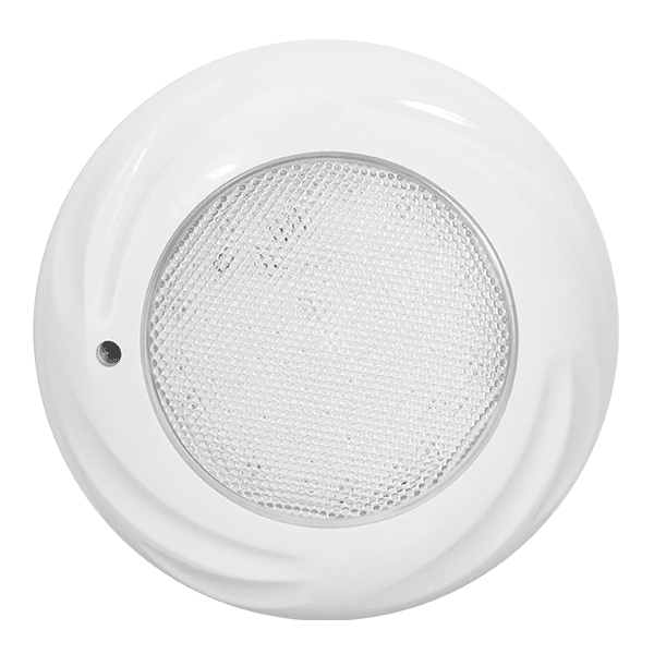White round ceiling speaker with a perforated grille in the center.