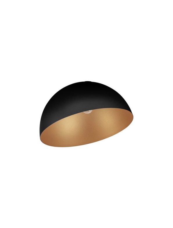 Black dome-shaped pendant lamp with a gold interior.
