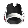 Recessed LED downlight housing with metal springs for ceiling installation, black body and white trim collar