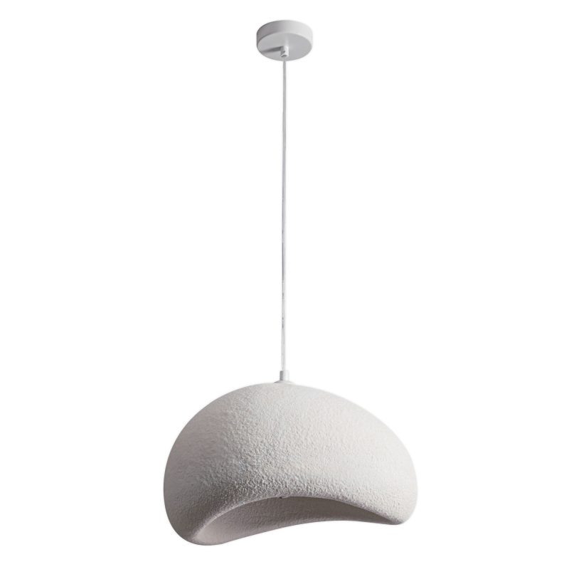 White textured dome pendant light hanging from a cord