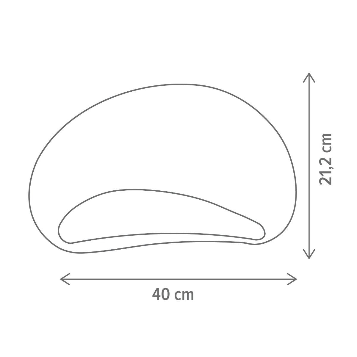 Technical diagram of a rounded shell shape with an inner curved cutout, showing overall width 40 cm and height 21.2 cm.