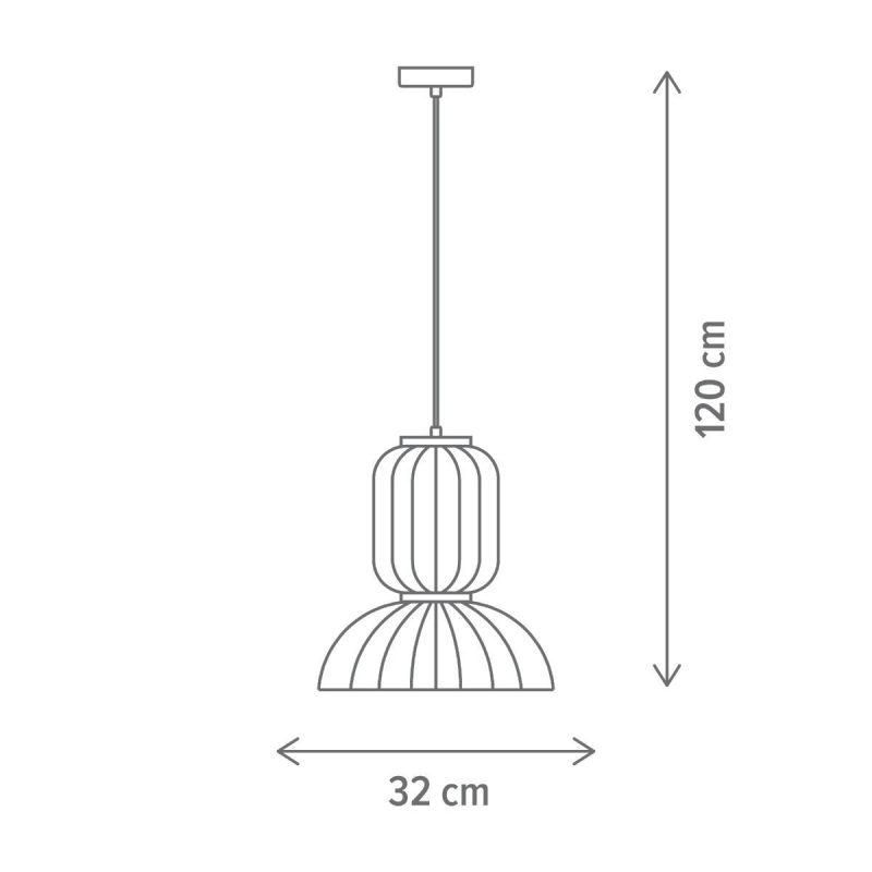 Pendant ceiling light with a cable and globe shade; dimensions shown: 120 cm tall and 32 cm wide (schematic).