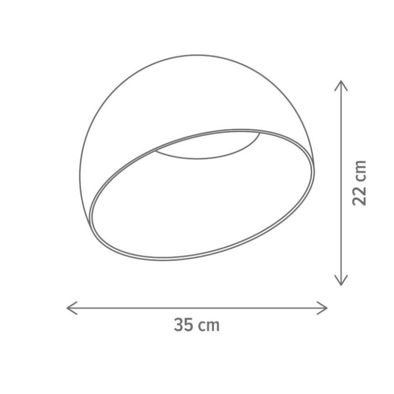 Isometric diagram of a circular dome-like object with an inner rim, dimensions 35 cm wide and 22 cm tall.